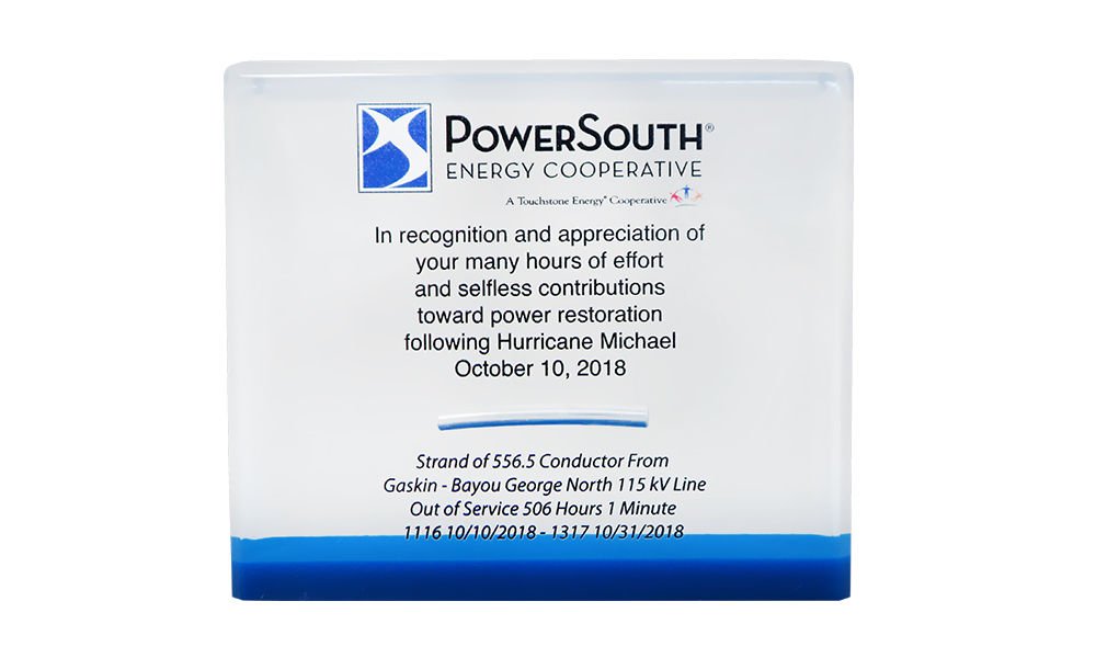 Custom Corporate Awards: PowerSouth Disaster Recovery Commemorative